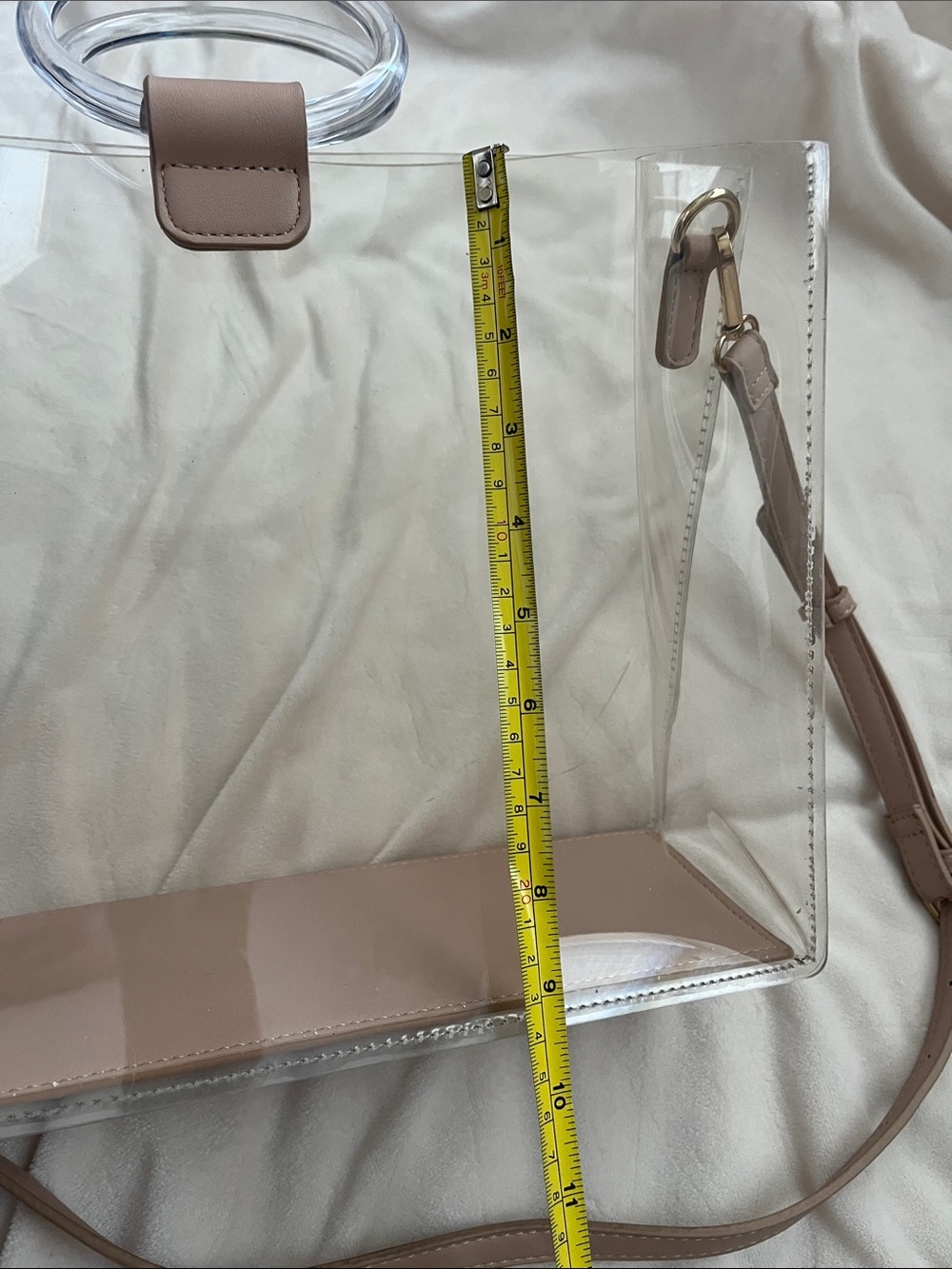 Clear Tote Bag with Taupe Trim and Strap - Picture 8 of 8